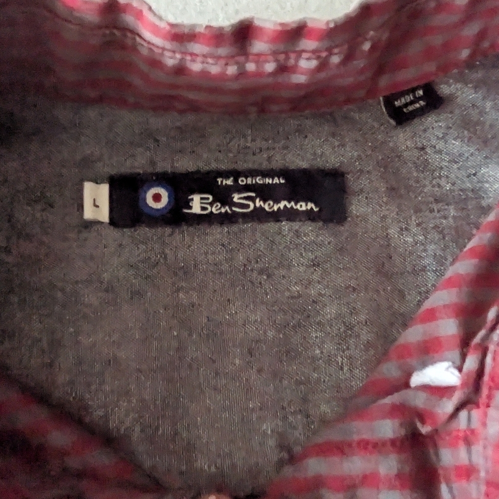 Ben Sherman Mens Long Sleeve Red Grey Striped Button Down Shirt Size L Cotton image 4